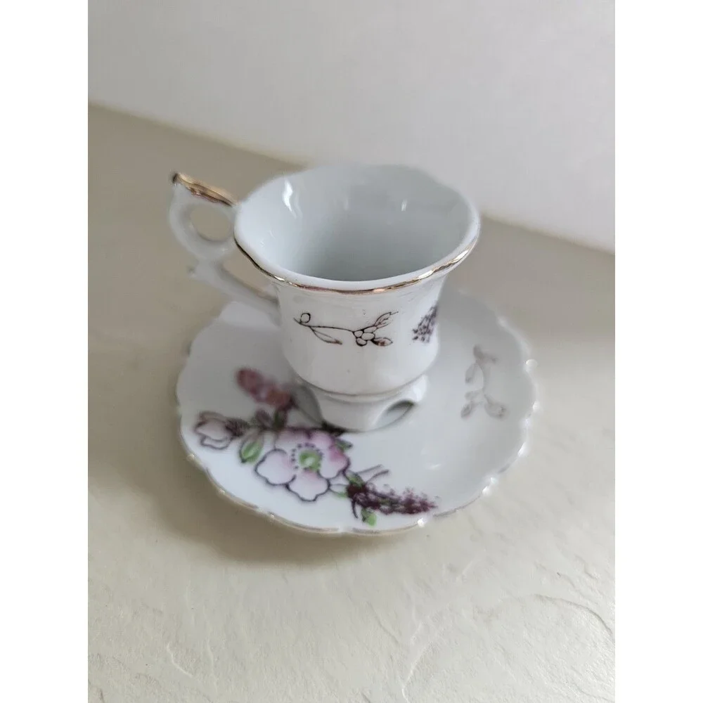 Vintage Miniature Cup And Saucer Floral Design Made In Japan